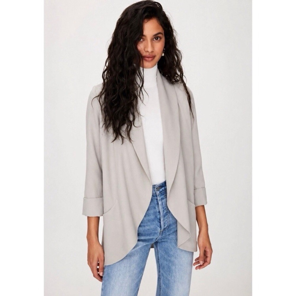 $225 Aritzia Wilfred Chevalier Gray Open-front Minimalist Draped Jacket Blazer10